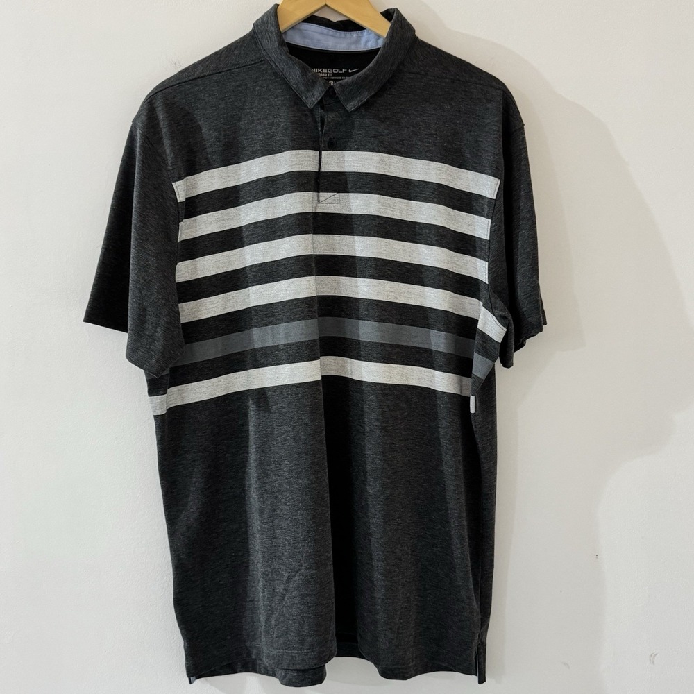 Nike Golf‎ Dri Fit Polo Shirt Mens XL Gray Striped Short Sleeve Standard Fit